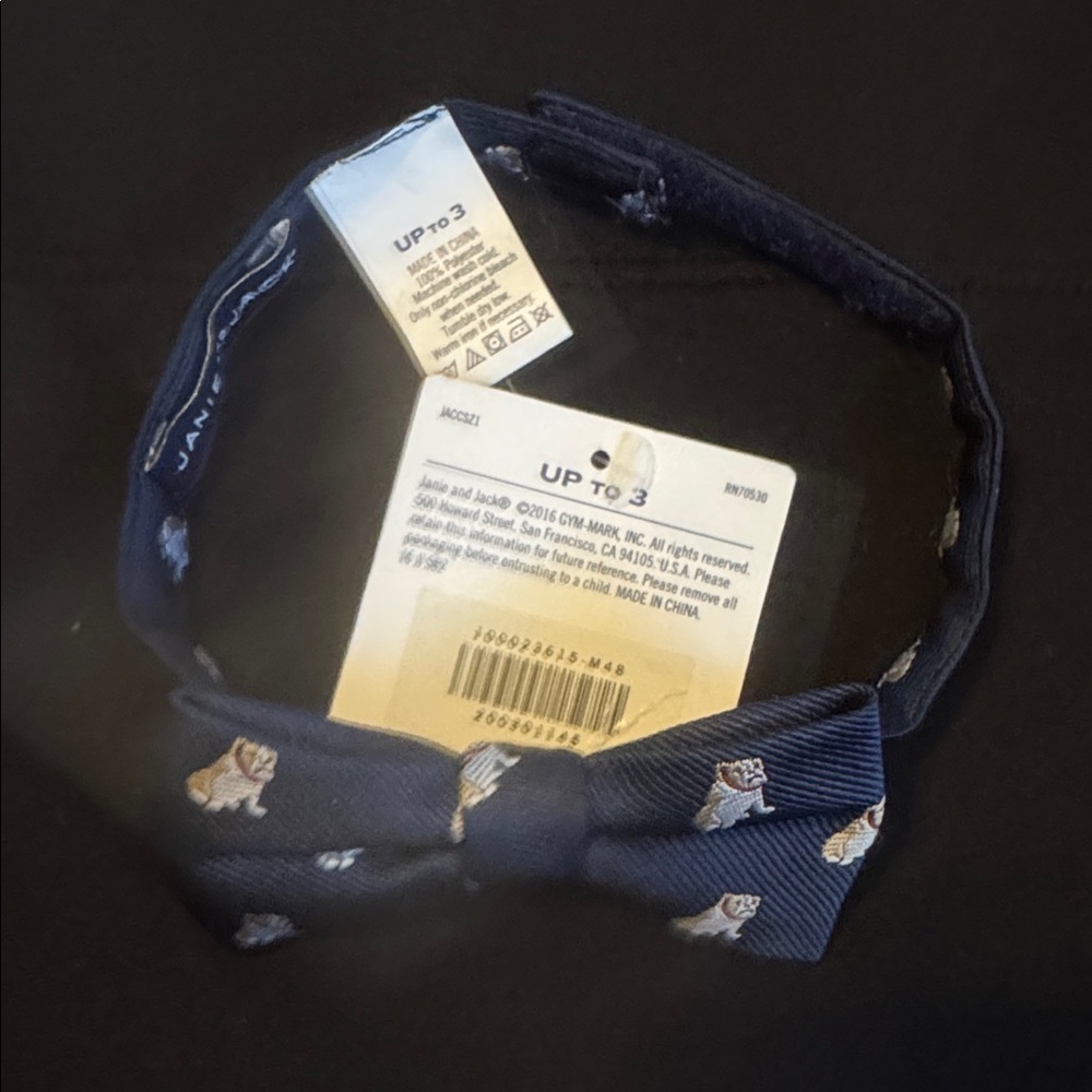 Janie and Jack Blue Bow Tie with Bulldog Design up to Size 3T Velcro NWT